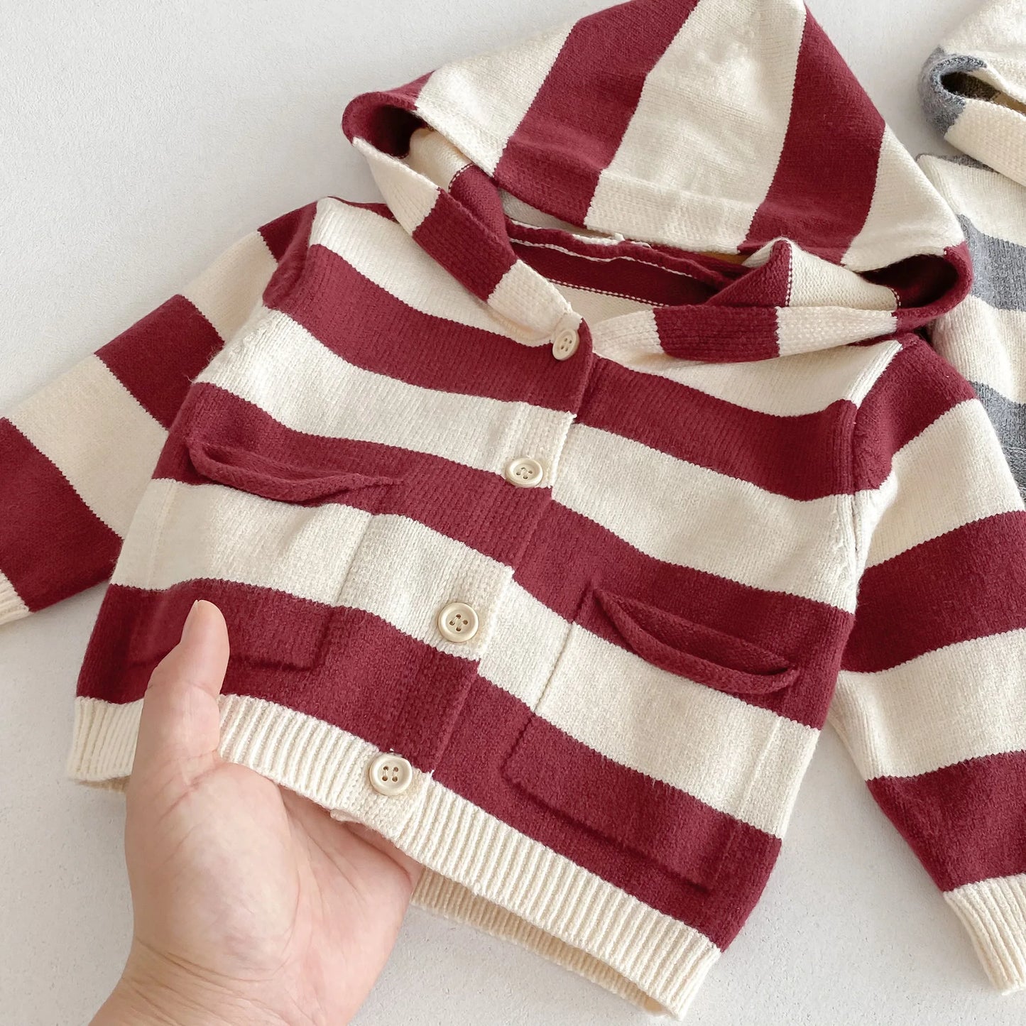 Hooded Knit Cardigan And Solid Overalls Set
