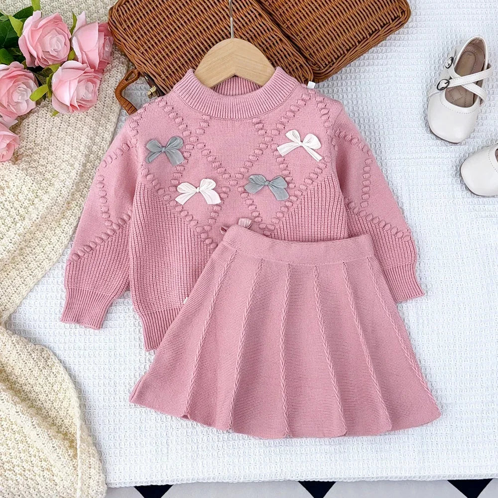Comfortable Bow Sweater & Skirt Set
