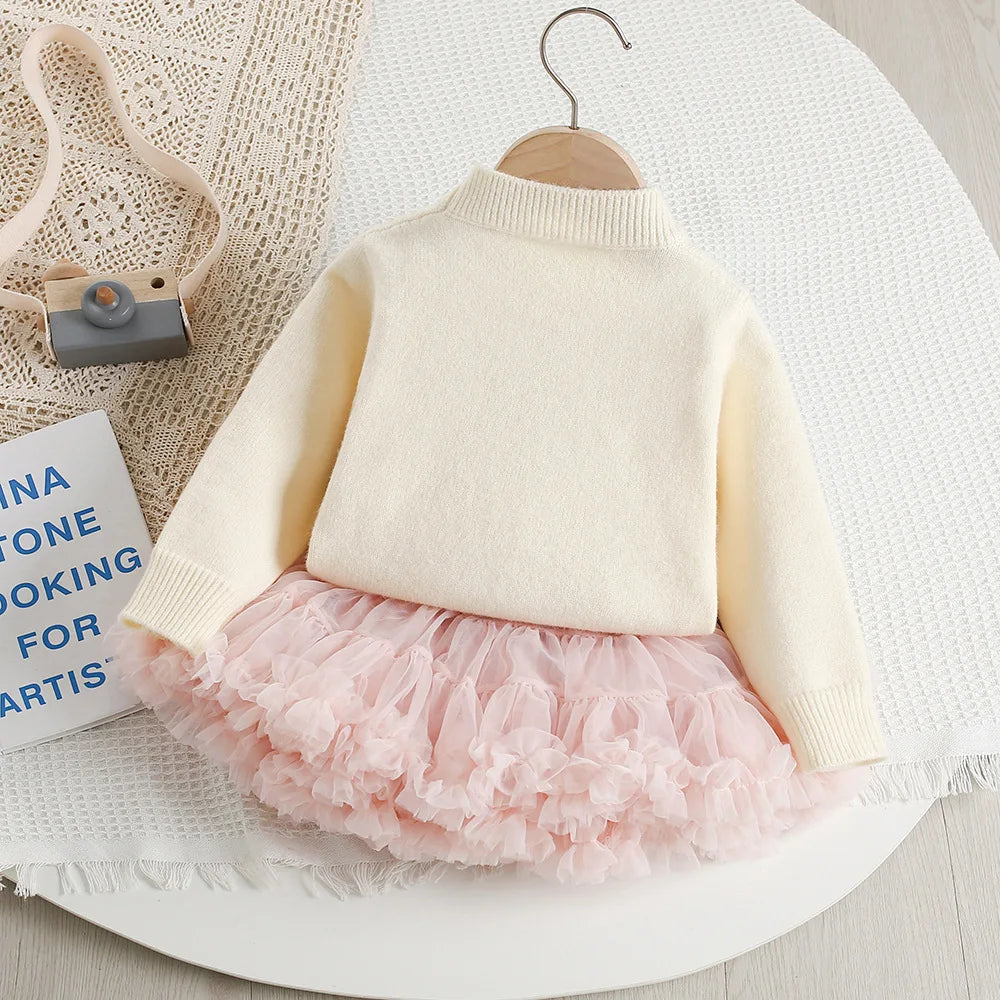 New Cute Colorful Sequins Knitwear & Tutu Skirt Set