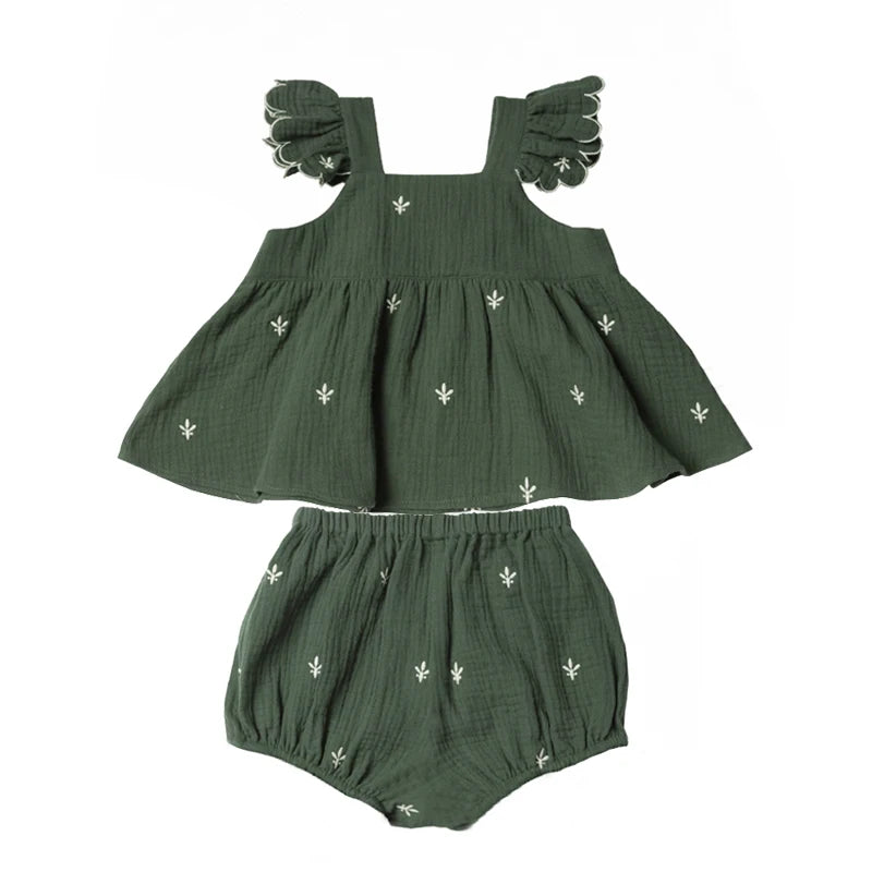 Organic Cotton Embroidery Girl Set