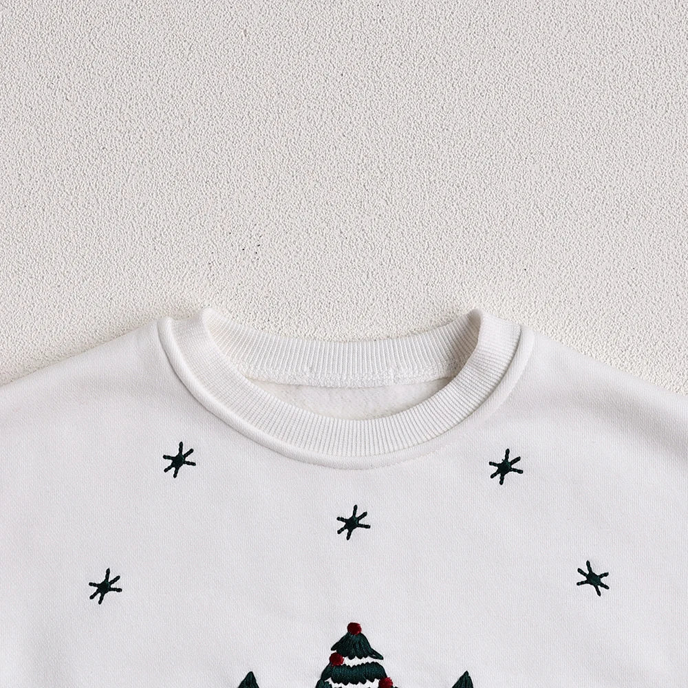 Christmas Fur Lining Bodysuit Christmas Tree Embroidery With Hat