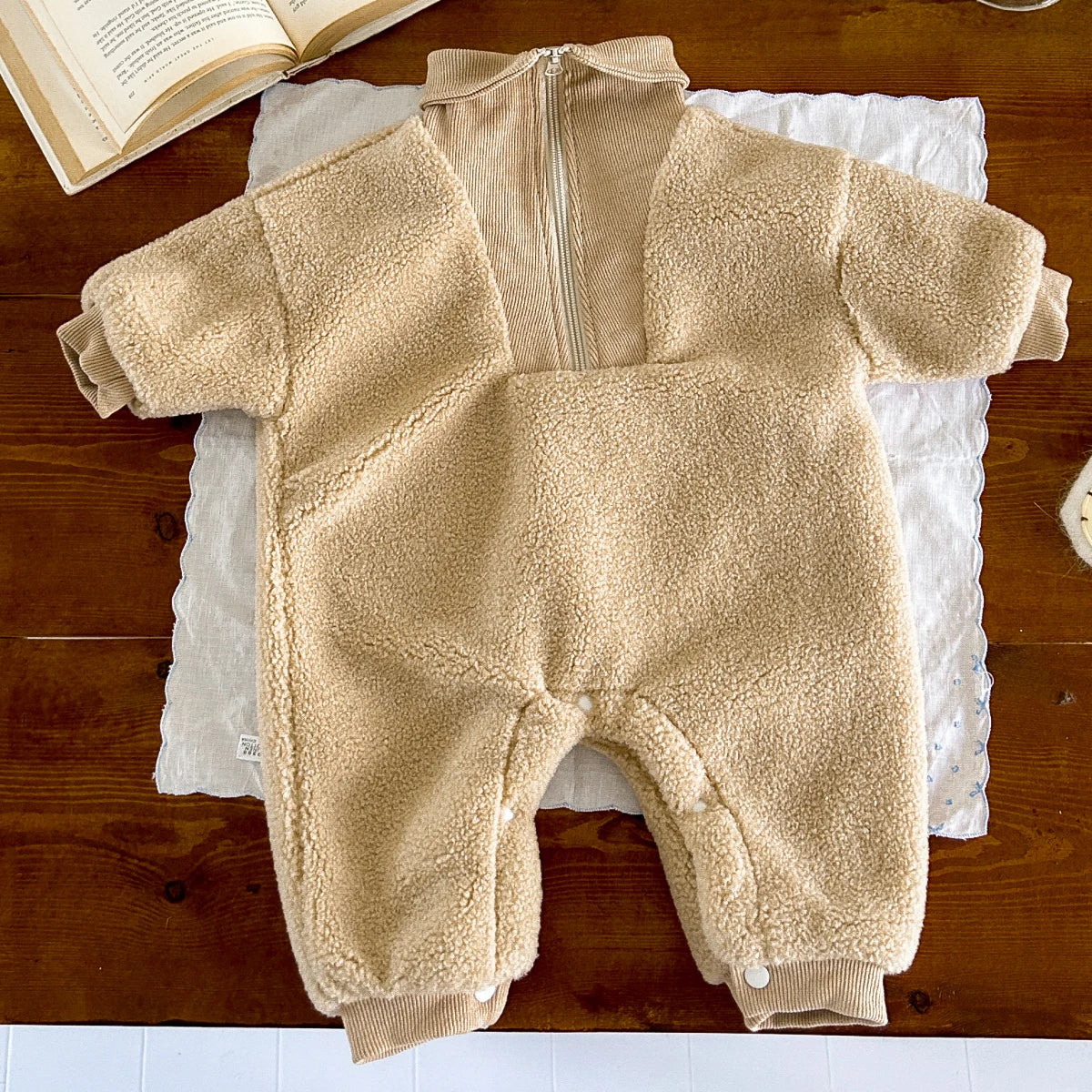 Winter Warm Zipper Baby Romper Solid Color Jumpsuit