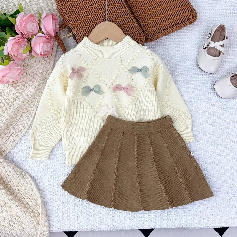 Comfortable Bow Sweater & Skirt Set