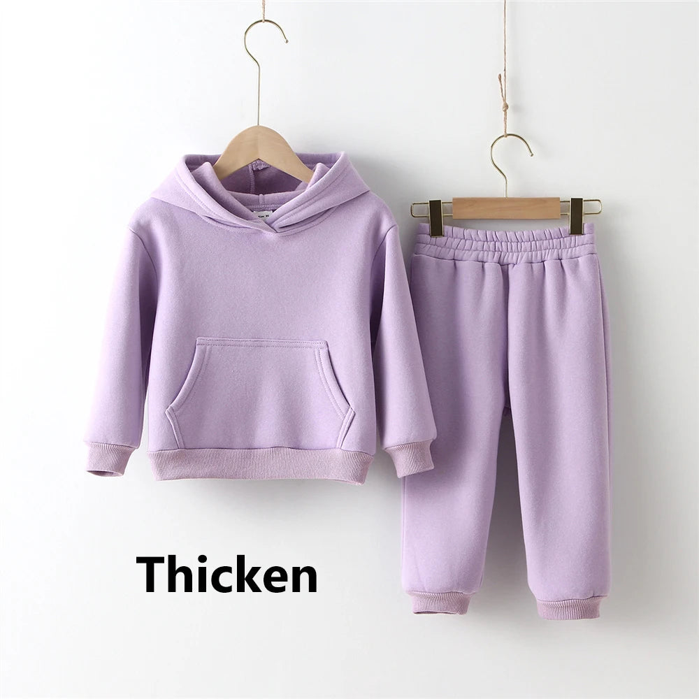 Fleece Pullover Hooded Top And Matching Pants Set