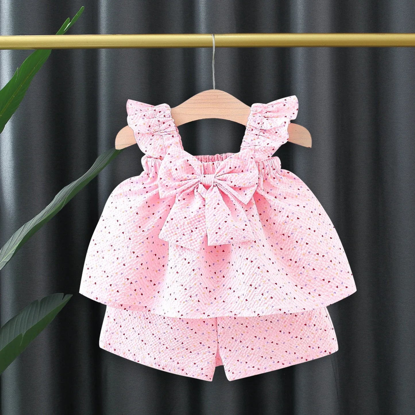 Colorful Dotted Flying Sleeve With Shorts Set