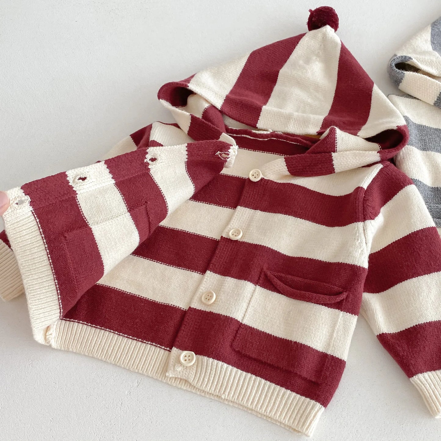 Hooded Knit Cardigan And Solid Overalls Set