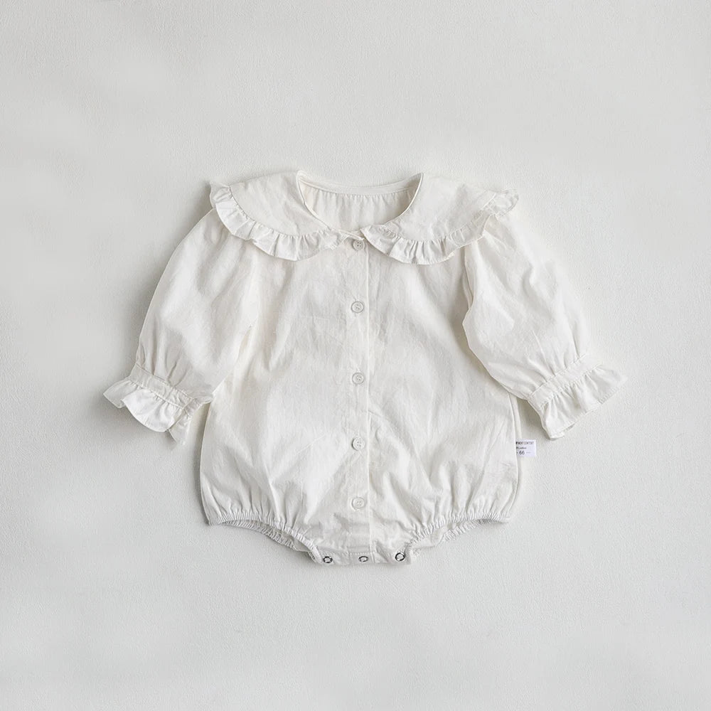 Peter Pan Collar Girls Bodysuit With Ruffle Sleeve