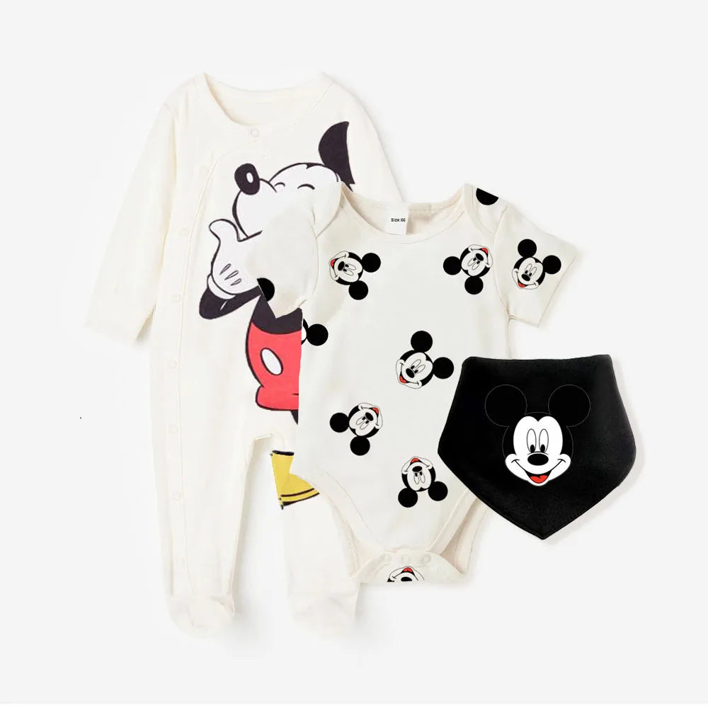 3Pcs Cotton Baby Rompers & Bib Set