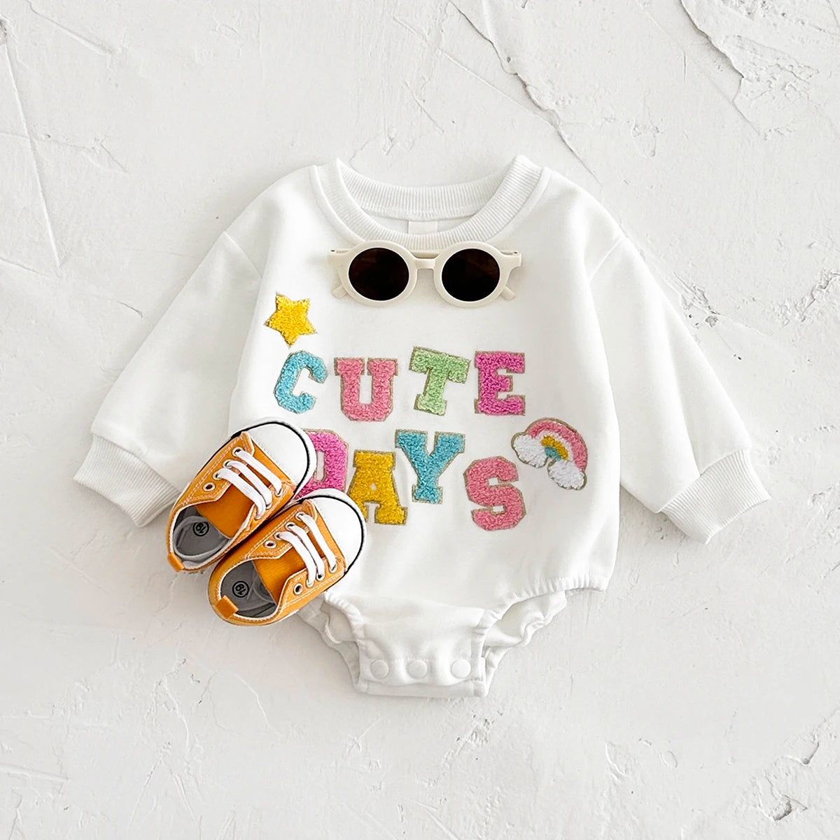 Bubble Romper Cute Letter Embroidery