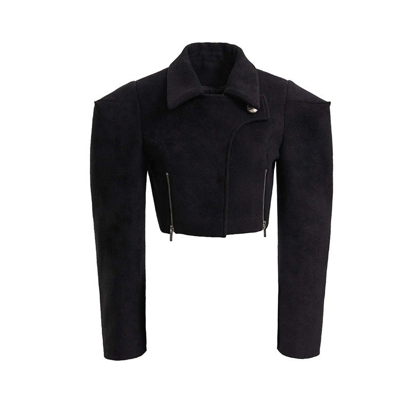 Wide-Shoulder Short Woolen Coat For Women, Financial District, BYMANYC New York.-2