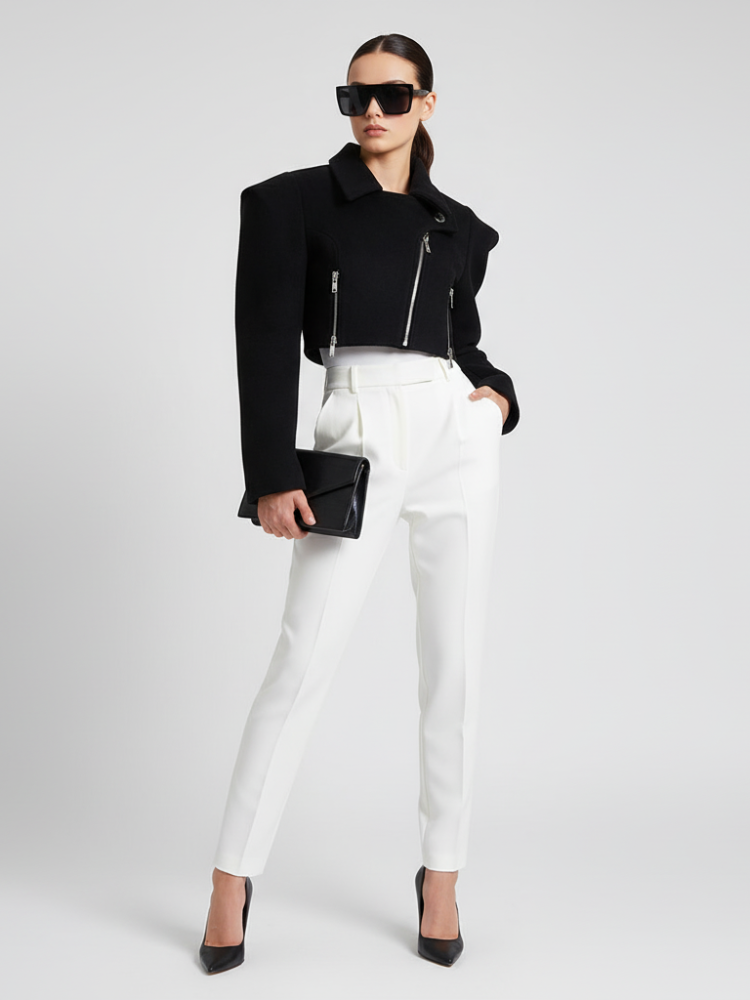 Wide-Shoulder Short Woolen Coat For Women, Financial District, BYMANYC New York.-1