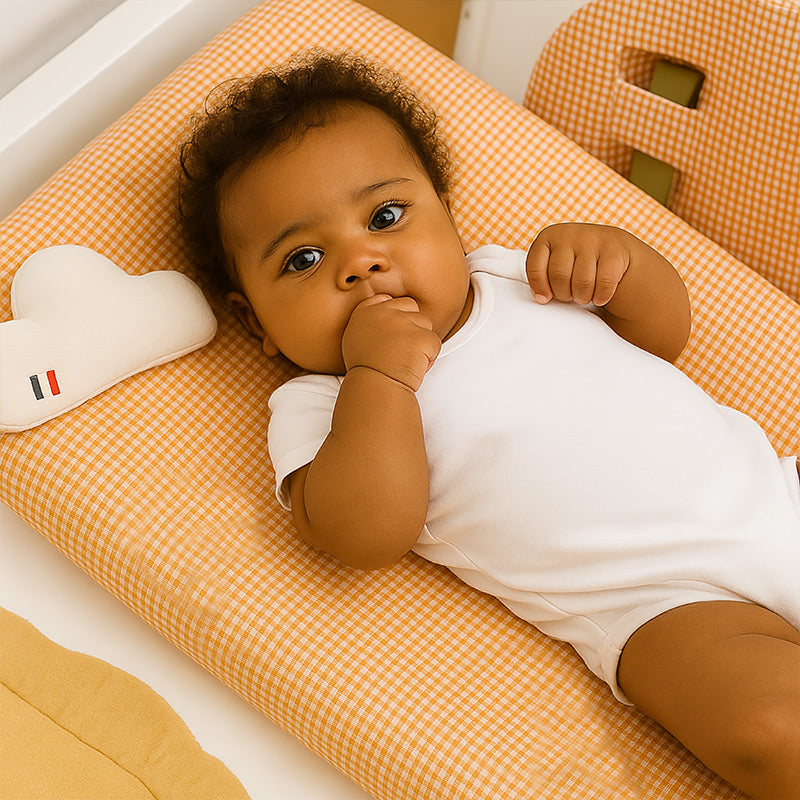 housse de matelas a langer en coton bio vichy puericulture