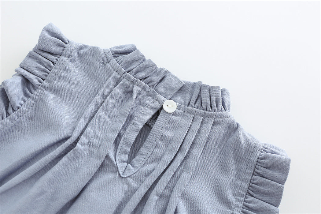 Vintage Ruffle Lace Baby Romper – Cotton Linen Bodysuit
