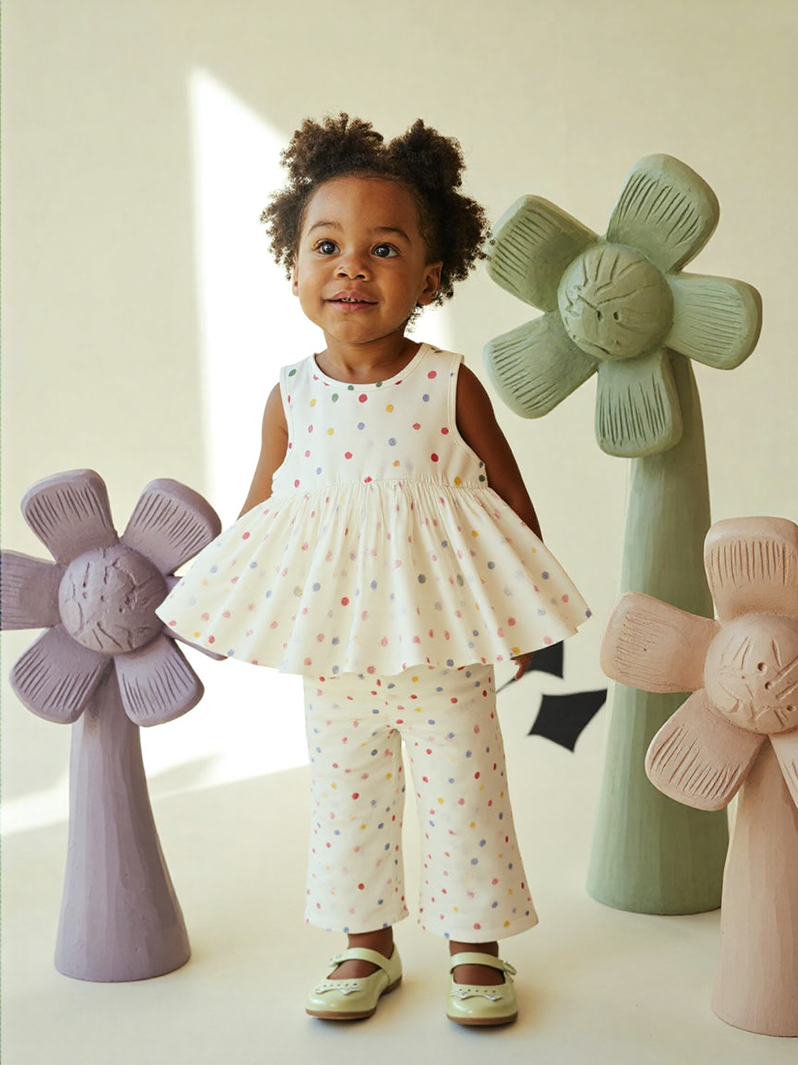Sleeveless Polka Dot Top & Wide-Leg Pants Set