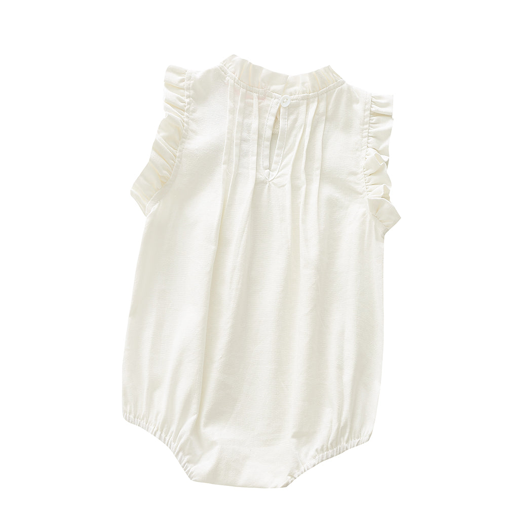 Vintage Ruffle Lace Baby Romper – Cotton Linen Bodysuit