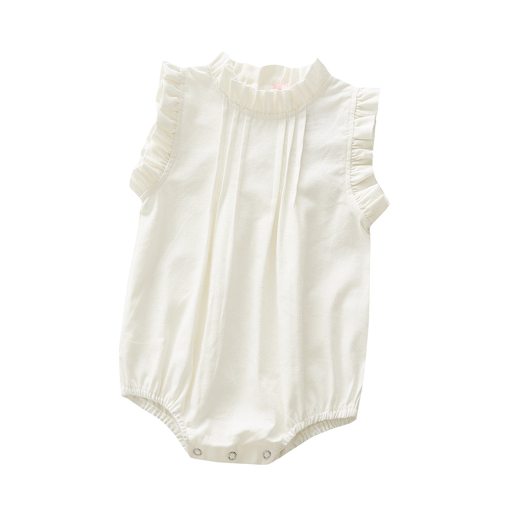 Vintage Ruffle Lace Baby Romper – Cotton Linen Bodysuit
