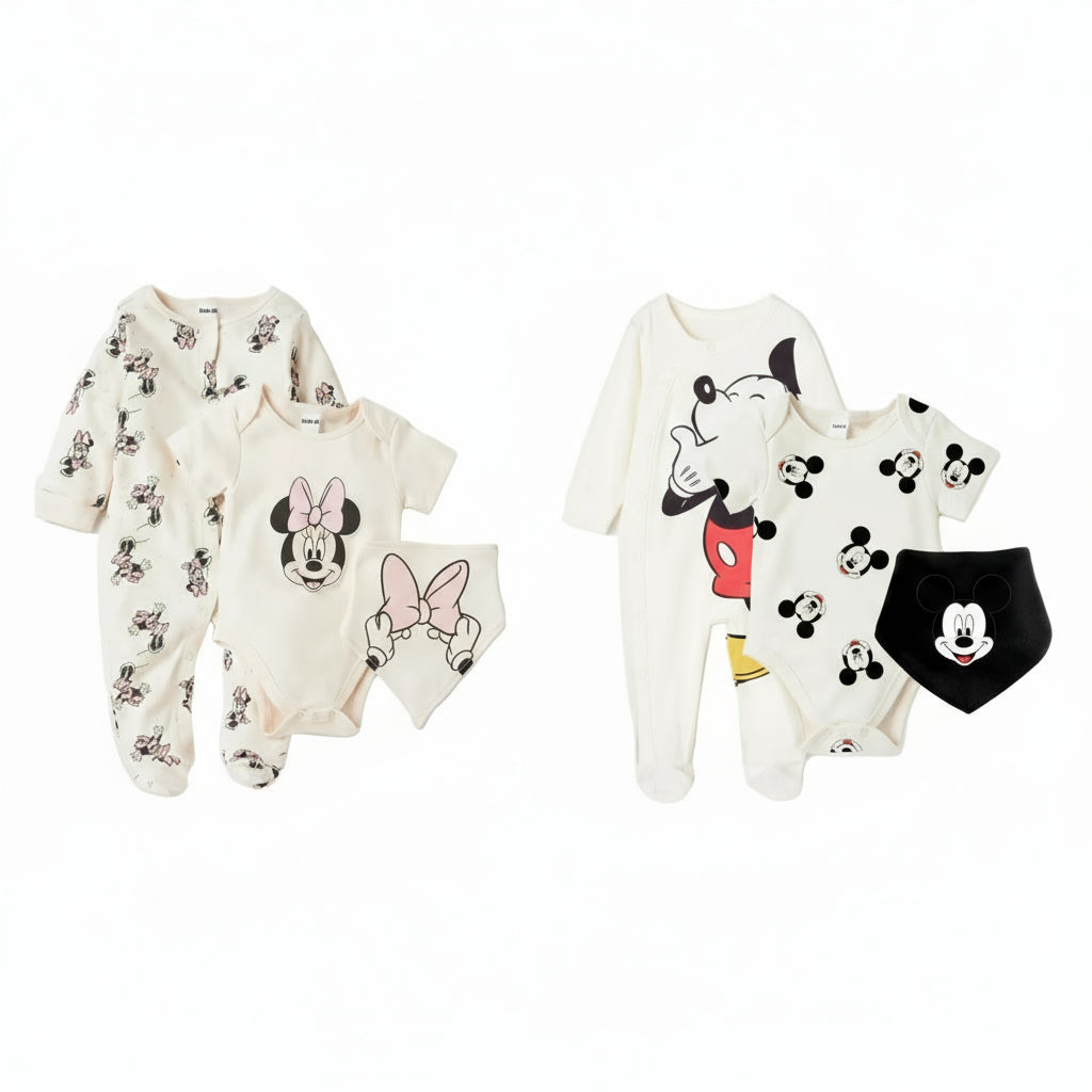 3Pcs Cotton Baby Rompers & Bib Set