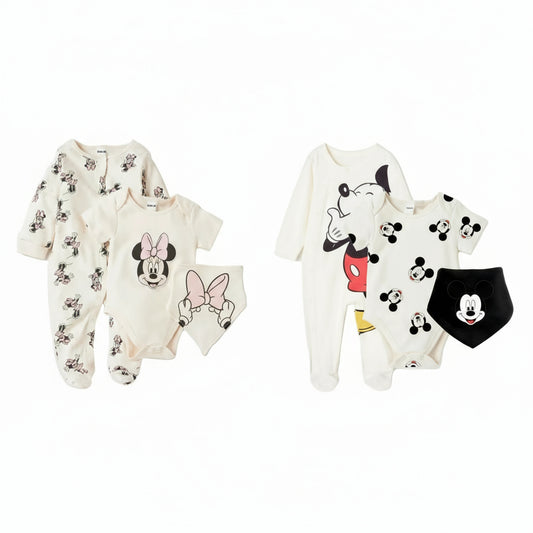 3Pcs Cotton Baby Rompers & Bib Set