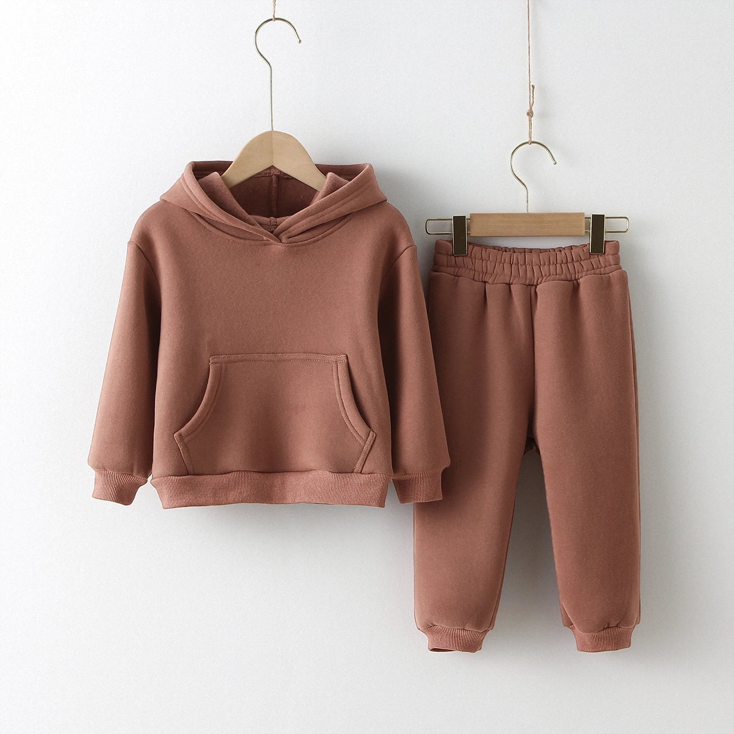 Fleece Pullover Hooded Top And Matching Pants Set