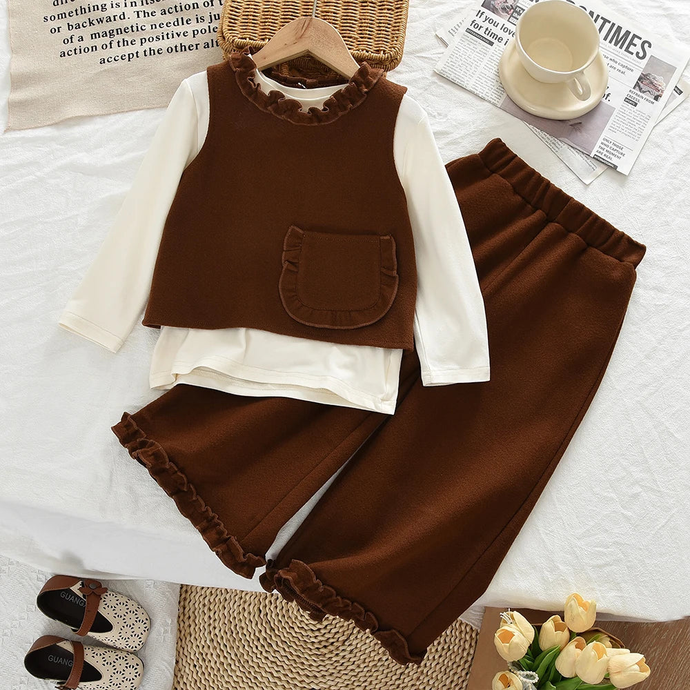 3-Piece Suit Long Sleeve Bottom Shirt, Vest & Pants Set