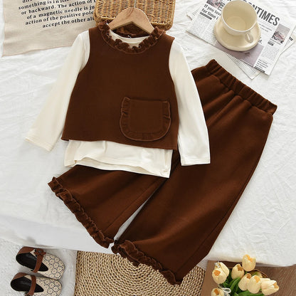 3-Piece Suit Long Sleeve Bottom Shirt, Vest & Pants Set