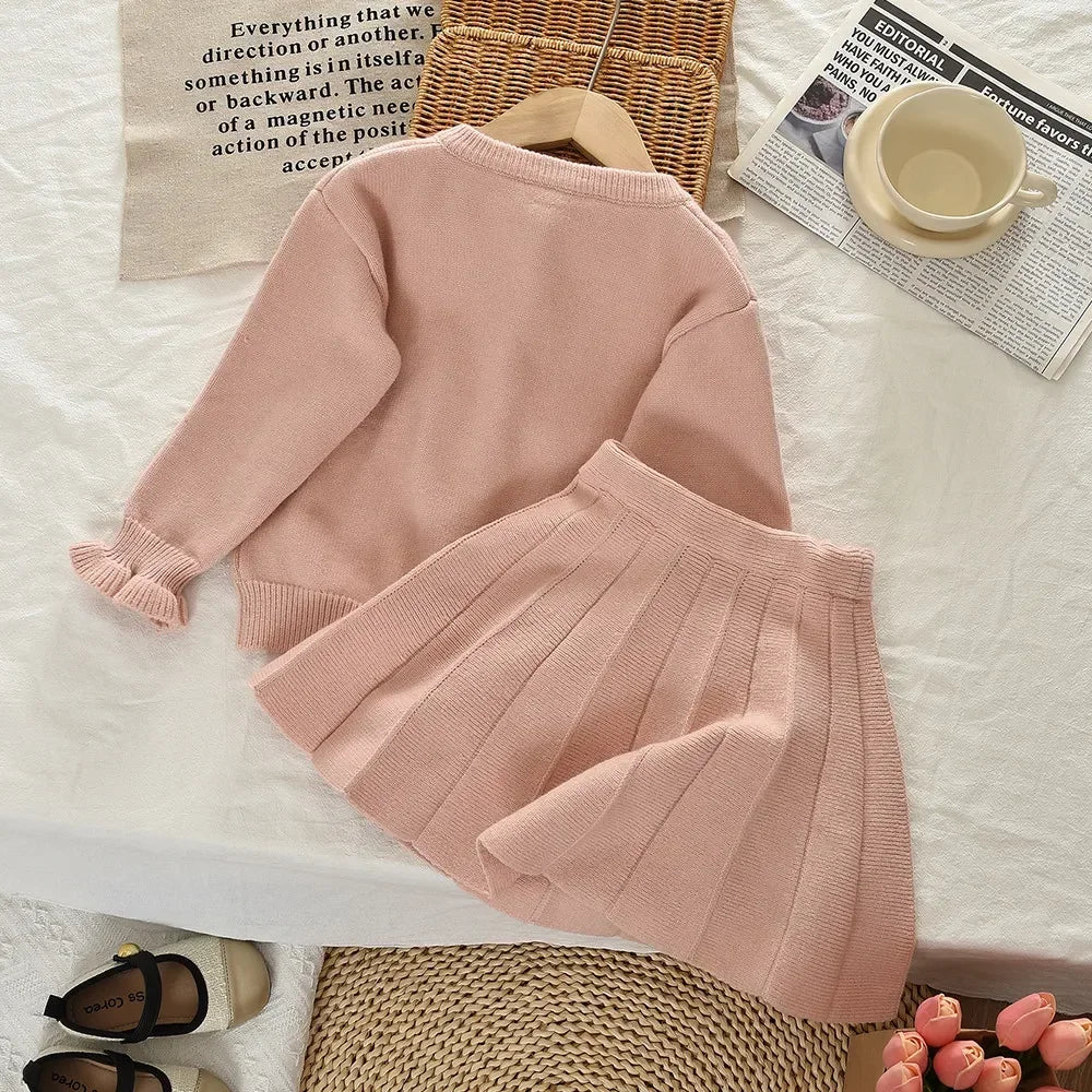 Knitted Sweater Cardigan & Skirt 2 Pcs Set