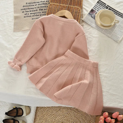 Knitted Sweater Cardigan & Skirt 2 Pcs Set