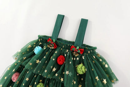 Christmas Green Mesh Sequins Dress