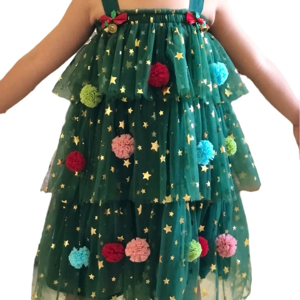 Christmas Green Mesh Sequins Dress