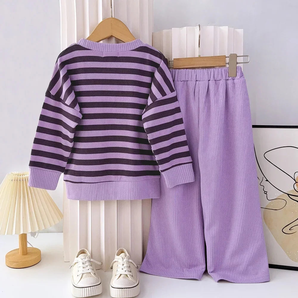 Striped Long Sleeve Top And Pants Two-Piece Set