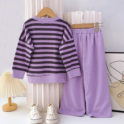Striped Long Sleeve Top And Pants Two-Piece Set