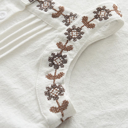 Cotton Embroidered Vest Top & Wide-Leg Pants Set