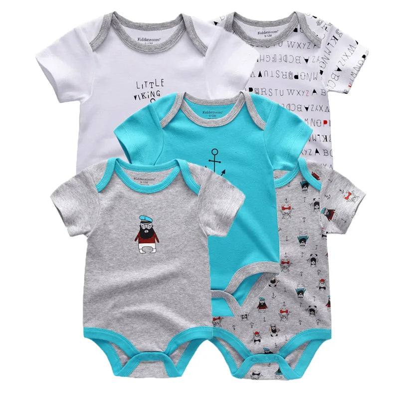 100% Cotton Cartoon Bodysuit Set (5pcs)
