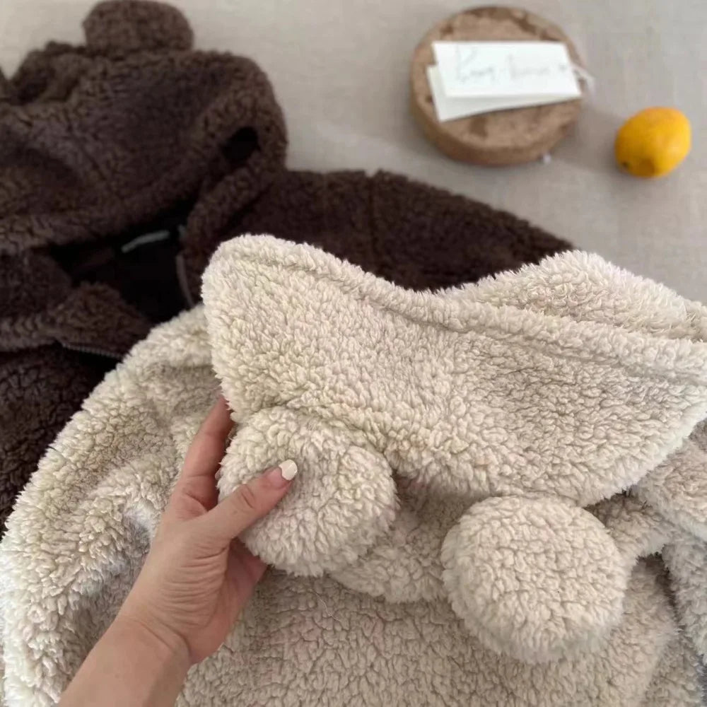 Teddy Bear Plush Hooded Zipper Sweater