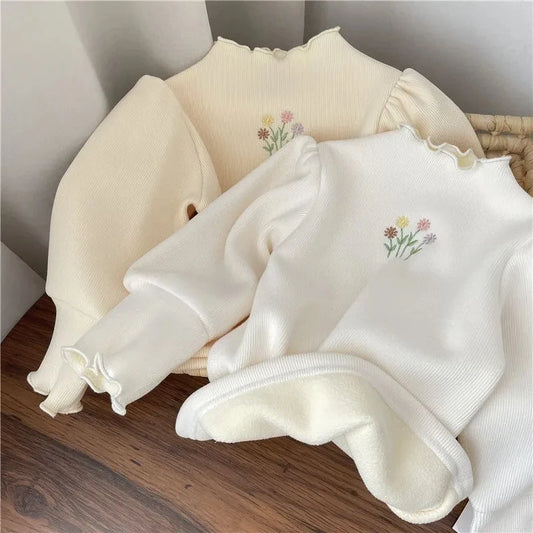 Girls Cotton Embroidery Warm Top