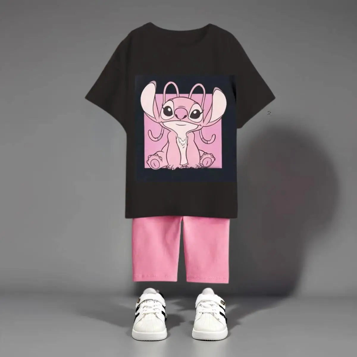 Stitch 100% Cotton T-Shirt and Pink Shorts Set