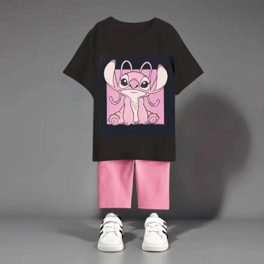 Stitch 100% Cotton T-Shirt and Pink Shorts Set