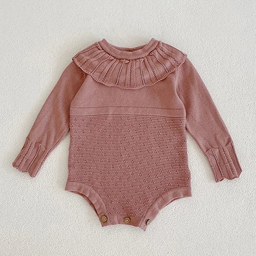 Knitted Solid Color Hooded Baby Romper