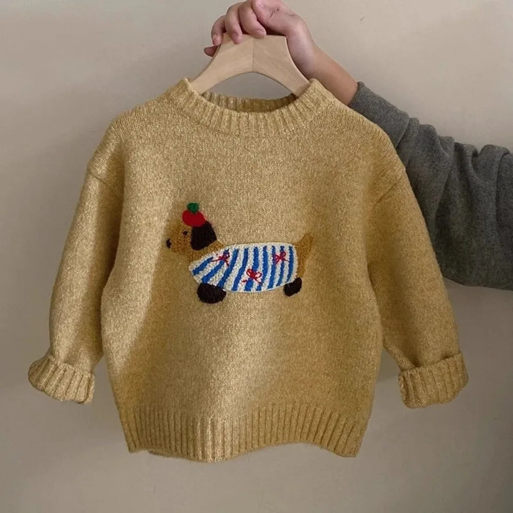 Cartoon Sweater Top & Checkered Pants Set