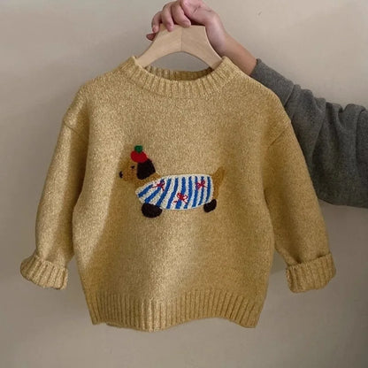 Cartoon Sweater Top & Checkered Pants Set