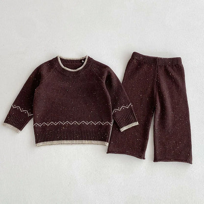 Knitted Long Sleeve Pullover Top & Pants Set