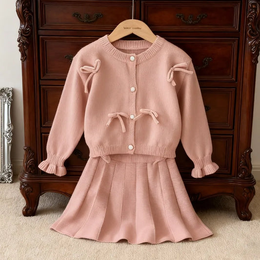Knitted Sweater Cardigan & Skirt 2 Pcs Set