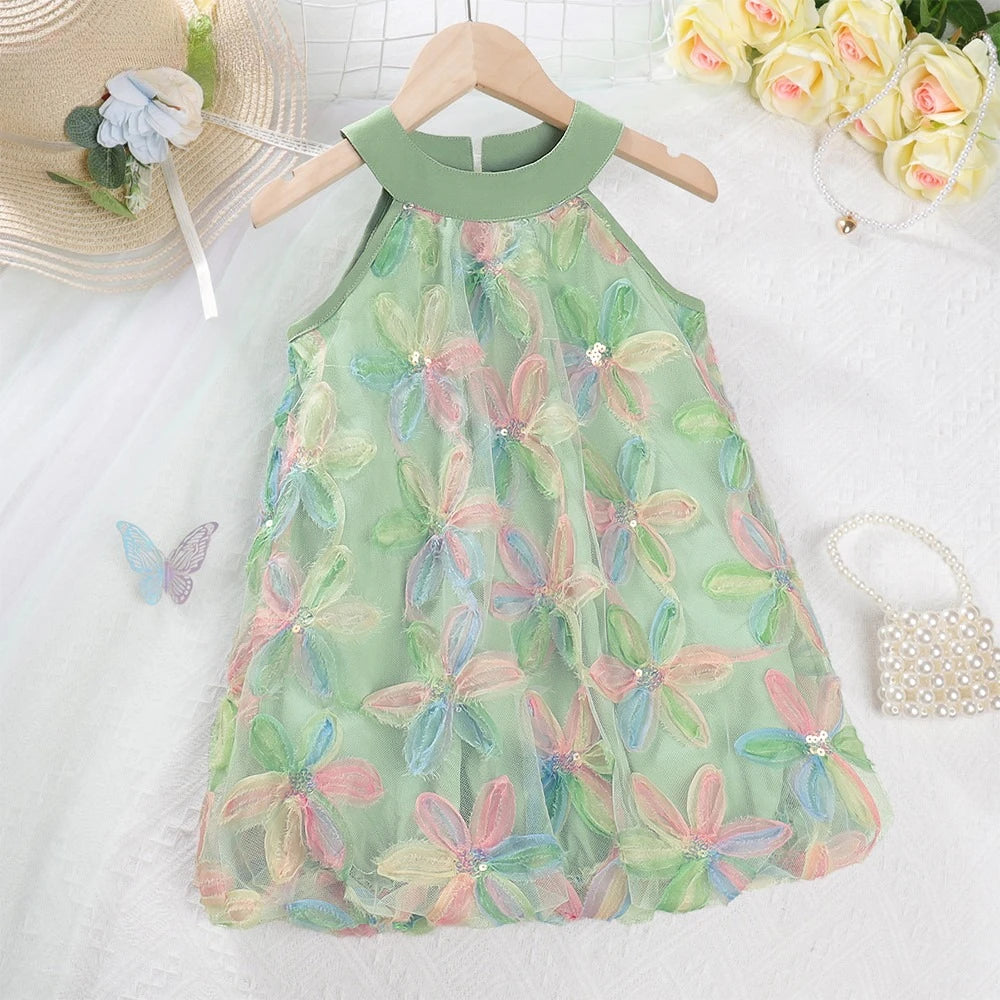 Bow Mesh Flower Sleeveless Dress