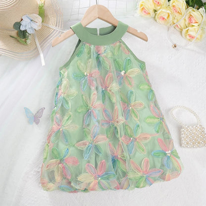 Bow Mesh Flower Sleeveless Dress