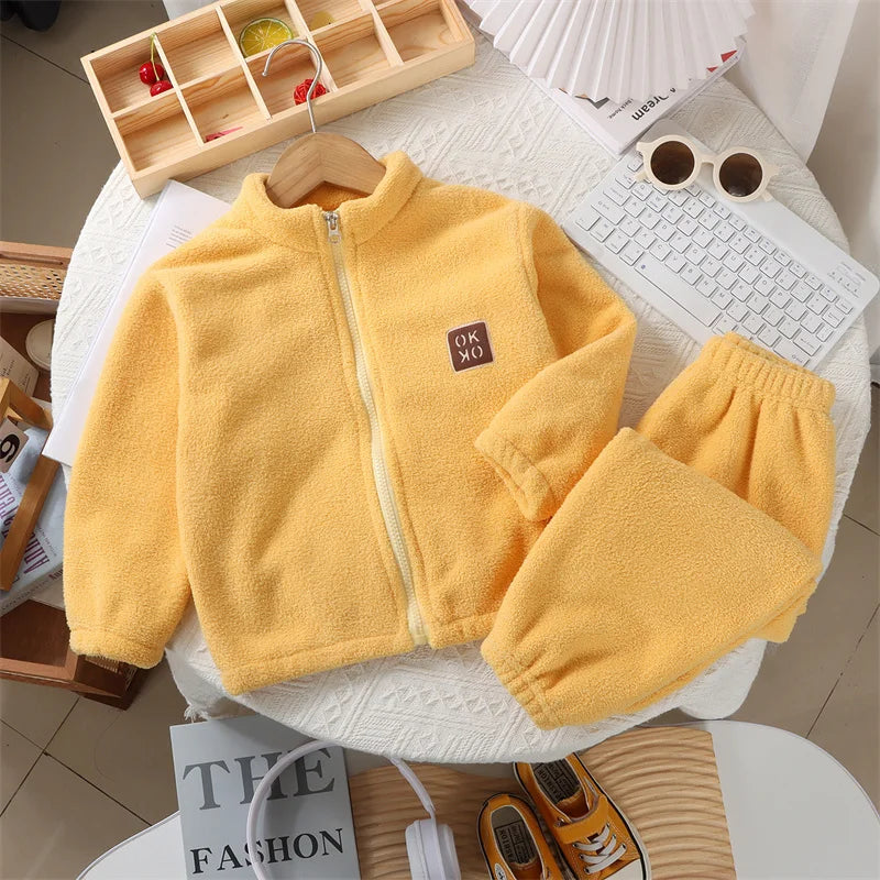 Warm Freece Plush Thickened Cardigan Top & Pants Set