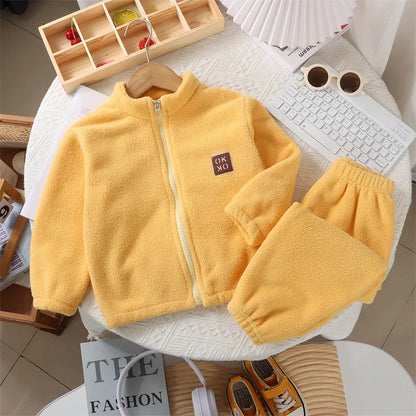 Warm Freece Plush Thickened Cardigan Top & Pants Set