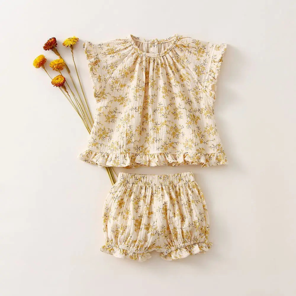 Organic Cotton Girl Summer 2Pcs Floral Dress & Shorts