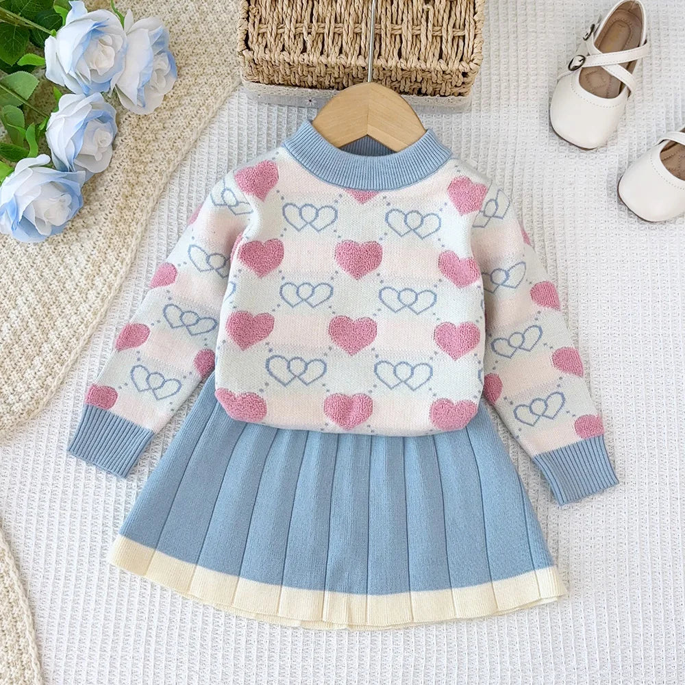 Love Top & Pleated Skirt Two-Piece Set