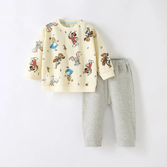 Playful Cartoon Baby Sweatshirt & Trousers 2pcs Set