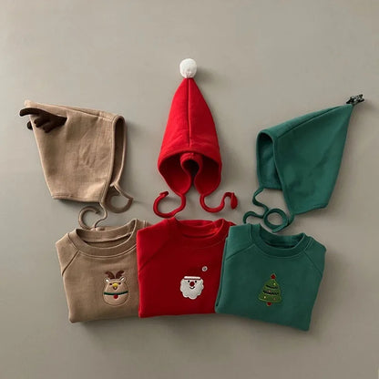 Soft Cotton Fleece Christmas Bodysuit With Hat